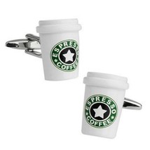 COFFEE CUP CUFFLINKS Caffeine Espresso Lovers White Enamel To Go NEW w G... - £10.19 GBP