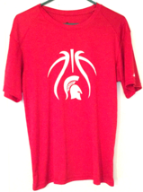 Men S t-shirt red short sleeve Spartans silky feel white print both sides - $8.46