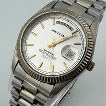 Vintage Milan Quartz Watch Men 30m Silver Fluted Day Date Analog New Bat... - $28.49