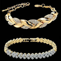 Bohemian Style Women Gold Bracelet Rhinestone Leaves Chain Bangle Luxury... - £18.49 GBP+