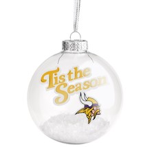 Minnesota Vikings &#39;tis The Season Glass Ball Ornament LARGE CLEAR W SNOW... - $17.46