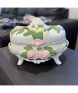 Vintage Trinket Box with Pink Roses Chip As Shown - $18.00