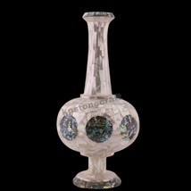 14&quot; Handmade White Marble Flower Vase with Inlaid Mother of Pearl - £992.94 GBP