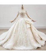 Beautiful  Champagne Wedding Dress Appliques Crystal Sequined Lace Long ... - £826.45 GBP