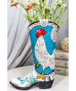 Rustic Western Blue Turquoise White Breasted Rooster Cowboy Boot Vase Fi... - €34,08 EUR