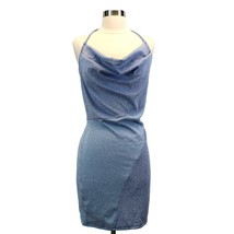 NEW Naked Wardrobe Womens XL Blue Shimmer Glow For It Cowl Drape Halter Top  - £50.50 GBP