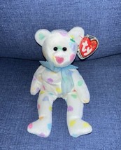Vintage 2001 TY Beanie Babies KISSME Plush White Bear All Over Hearts MW... - $7.99