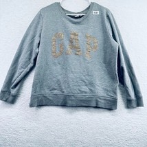 GAP Womens Sweatshirt Size XL Gray Gold Glitter Logo Round Neck Long Sleeves - £11.83 GBP