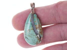 Vintage Zuni sterling Turquoise channel inlay pendant - £75.36 GBP