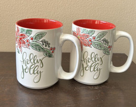 Set Of 2 Spectrum Holly Berries Christmas Stoneware Coffee Mug New - £29.22 GBP