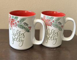 Set Of 2 Spectrum Holly Berries Christmas Stoneware Coffee Mug New - £29.21 GBP