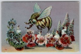 Fantasy Huge Bumblebee Fairies on Fairyland Forest Flower Float Postcard C21  - £12.49 GBP