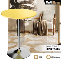 Yellow Adjustable Height Pub Bar Cocktail Table Wooden 360 Swivel Round Tabeltop - £68.45 GBP
