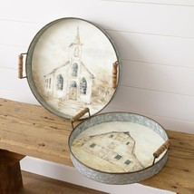 Church and Barn Trays in distressed metal and wood - $84.00