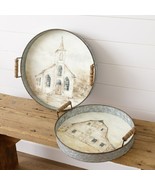 Church and Barn Trays in distressed metal and wood - £66.07 GBP