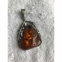 Silver ? Amber ? pendant large Baltic 2 inch vintage necklace accessory - £64.13 GBP