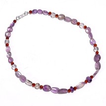Natural Amethyst Carnelian Crystal Gemstone Mix Shape Beads Necklace 17&quot; UB-6142 - £7.73 GBP