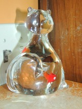 Art Glass Cat 5.25&quot;+ clear with Goldfish in belly figurine paperweight - £8.59 GBP