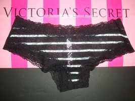 New Victoria&#39;s Secret Pink All Over Lace Cheekster Panty Pure Black Stripe Sz S - £10.17 GBP