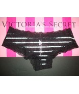 NEW VICTORIA&#39;S SECRET PINK ALL OVER LACE CHEEKSTER PANTY PURE BLACK STRI... - £10.24 GBP