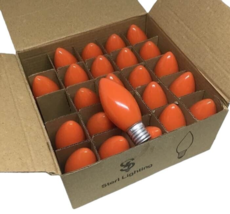 Orange Christmas Bulbs Light Incandescent 7W C9 E17 110-130V Lot 24 Box Vintage - £10.10 GBP