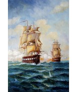 24x36 inches Naval battle  stretched Oil Painting Canvas Art Wall Decor ... - £112.72 GBP