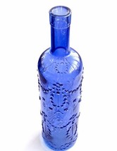 Blue Coated Vetreria Etrusca Glass Wine Bottle Garland Swag Embossed 700ml Italy - £63.95 GBP