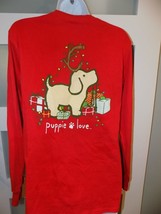 Puppie Love Dog Reindeer Pup Red LS T-Shirt Size S Women&#39;s EUC - £15.96 GBP
