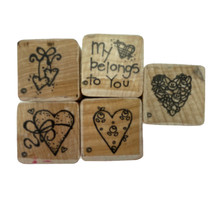 Heart Love Valentine Lot of 5 Small Rubber Stamps Whimsical Words Wood Blocks - £10.02 GBP