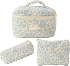 3Pcs Cotton Quilted Makeup Bag Large Travel Cosmetic Bag Coquette Makeup Pouch C - £39.72 GBP