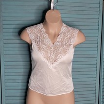 MMI Vintage Slip Shirt Top ~ Sz M ~ White ~ Sleeveless ~ Lace Trim - $17.99