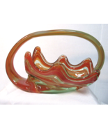 Vtg Handblown Slag Stretch Art Glass Orange &amp; White Basket Bowl Handle - $47.85 CAD
