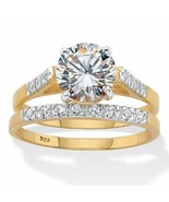 PalmBeach Jewelry Gold-Plated Silver Two Tone Round Cut CZ Bridal Ring Set - £21.99 GBP