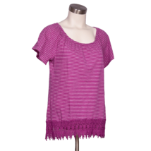 St. John&#39;s Bay Top Pink/Purple &amp; White Stripe Lace Trim Size Small - $11.34