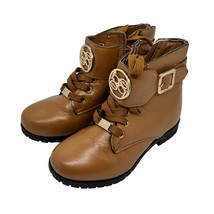 BeBe Girls Brown Combat Boots Booties Gold Toned Size 12 - £26.36 GBP
