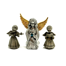 3 Pewter Angels Gold Wings Stone Violin Choir Camco Fort Mini 1-2&quot; - £11.50 GBP