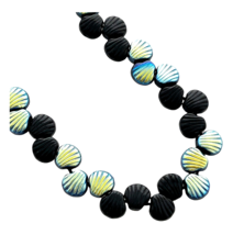 70 pcs Clam Seashell Scallop Shell Beads Boho Opaque Black AB Czech Glass 9mm - £14.78 GBP