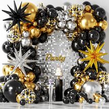 137pcs Black, Gold &amp; Silver Balloon Garland Kit with Stars for Party Decor - $31.99