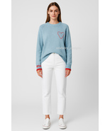 Women's 100% Cashmere Asymmetrical Knit Sweater - Heart Embroidered Pullover - $99.99