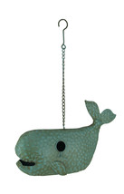 Blue Metal Art Dimpled Whale Shaped Outdoor Hanging Birdhouse Sculpture 17 inch - £37.18 GBP