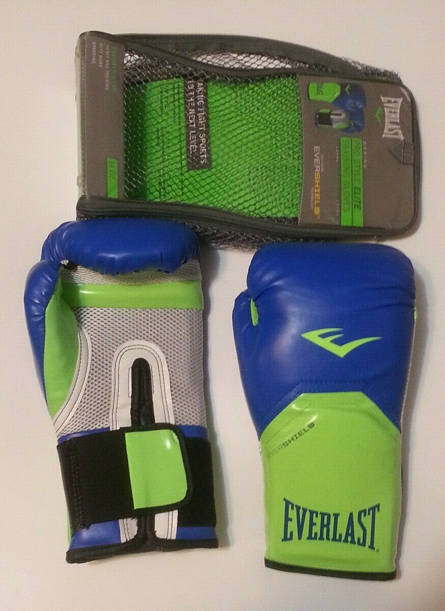 Primary image for Pair 14oz Everlast Pro Style Elite Training Boxing Gloves Blue Green with Bag