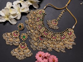 VeroniQ Trends-South Indian Style Bridal Necklace-Gold Plated in handmade Kundan - £517.68 GBP