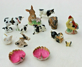 13 Lot Mini Animals Bone China Japan Homco 1418 Cows Bunny Pig Stork Donkey More - £31.50 GBP