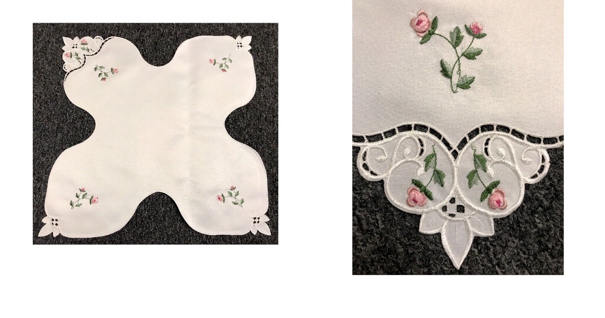 2 Pieces Ivory Cream Polyester Rosebud Rose Embroidery Bread Roll Basket... - $25.99