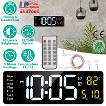 Rechargable LED Digital Wall Alarm Clock Temperature Date Day w/ Remote ... - £54.34 GBP