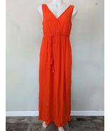 Women’s Orange V-Neck Orange Sleeveless Maxi Dress with Waist Tie Side S... - $47.50