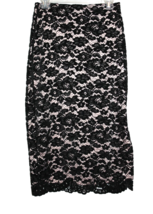 White House Black Market Chenille Lace Black &amp; Blush Pink Midi Skirt Siz... - £24.96 GBP