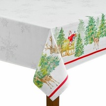 Christmas Santa&#39;s Sleigh Tablecloth Fabric Jacquard Textured 60x84&quot; Inch Oblong - £31.19 GBP
