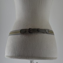 Women&#39;s Gray Striped Elastic Stretch Leather Tip Fashion Belt Size 30 - $14.03