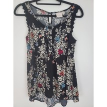 Lauren Conrad Tank Blouse XS Womens Black Floral Sleeveless Pullover Crew Neck - £12.56 GBP